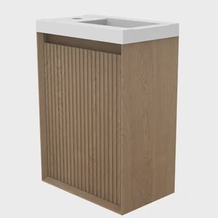 Aquavive Fonteinmeubelset - Inclusief Wastafel - Softclose - Houtlook Eiken - 39,4x24,5x52cm