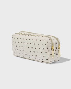 HEMA Etui 20x9x7cm hartjes met dubbele rits (gebroken wit)