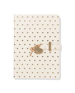 HEMA Dagboek met slot A5 gelinieerd hartjes (gebroken wit)