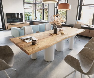 DELIFE Eetkamertafel Edge 280x100 XL acacia natuurPilier metaal wit Live-Edge