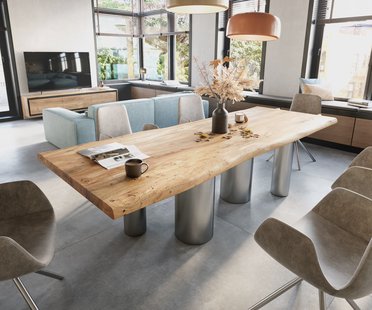 DELIFE Eetkamertafel Edge 280x100 XL acacia natuurPilier roestvrij staal geborsteld Live-Edge