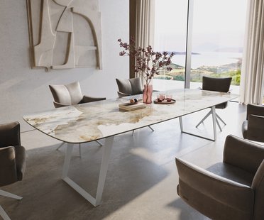 DELIFE Eettafel Edge Boot 300x120 cm Keramiek Minas Melange Wit-Beige Metaal Schräg Wit