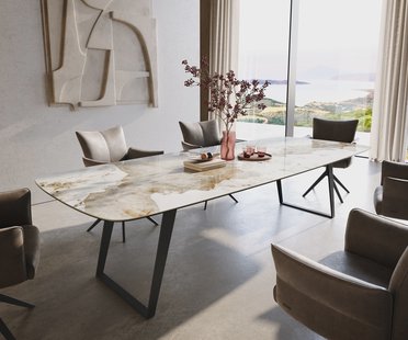 DELIFE Eettafel Edge Boot 300x120 cm Keramiek Minas Melange Wit-Beige Metaal Schräg Zwart