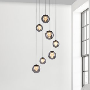 Pop-up LED hanglamp, grijs/rookgrijs, Ø 40 cm, 7-lamps - PURE Popup - Woonkamer - Glas - Met lampenkap
