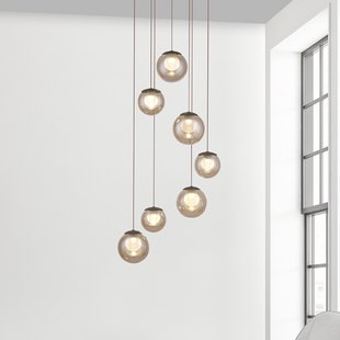 Pop-up LED hanglamp, brons/amber Ø 40 cm, 7-lamps - PURE Popup - Woonkamer - Glas - Met lampenkap