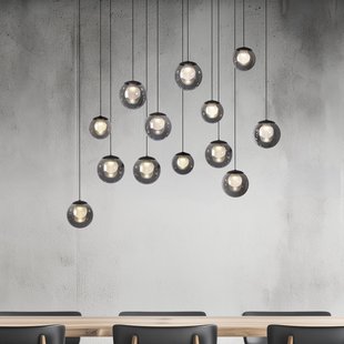 Pop-up LED hanglamp, grijs/rookgrijs, 100 cm, 13-lichts - PURE Popup - Woonkamer - Glas - Met lampenkap
