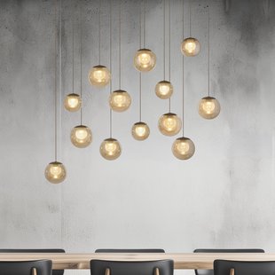 Pop-up LED hanglamp, brons/amber, 100 cm, 13 lampen - PURE Popup - Woonkamer - Glas - Met lampenkap