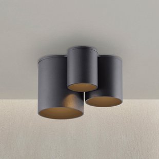Point LED badkamer plafondlamp zwart, 18 cm, 3-lamps, IP44 - PURE - Modern - Metaal - Meerdere lampen