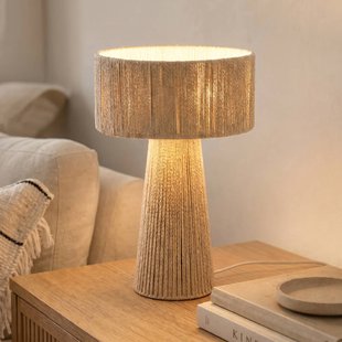 Anuva tafellamp, E27, hoogte 42 cm, beige, papier - Lindby - Woonkamer - Landhuis / Rustiek - Papier / Karton - 1 lamp