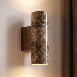 Lucande wandlamp Tavira, bruin gemarmerd, up/down, GU10