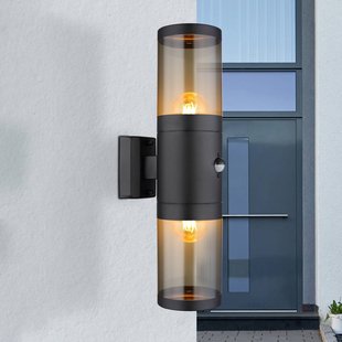 Globo Xeloo buitenwandlamp, up/down, 2-lamps, zwart/rookkleurig, E27