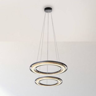 Globo LED hanglamp Rilas, zwart/hout, Ø 57 cm, dimbaar