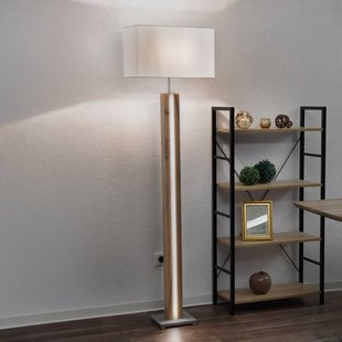 Globo Vloerlamp Forest, hout/beige, textiel, E27 + LED, dimbaar