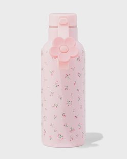 HEMA Waterfles 500ml rvs bloemen (roze)