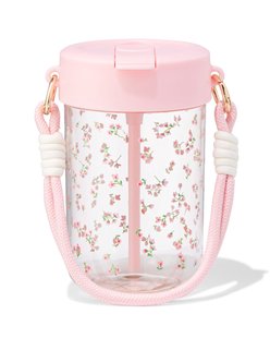 HEMA Waterfles 450ml met bandje bloemen (multicolor)