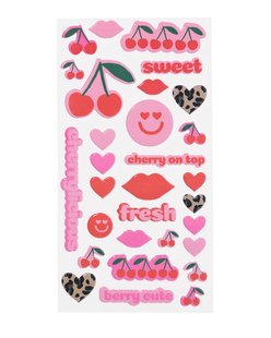 HEMA Stickervel 23.5x10cm met reliëf kersen (roze)