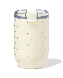 HEMA Koffiebeker 350ml rvs hartjes (gebroken wit)