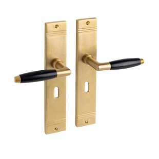 De Oude Deurklink Deurklink Retro op schild met sleutelgat 55mm, messing getrommeld