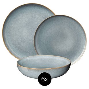 ASA Selection Serviesset Saisons - Denim 18 delig / 6 personen - 6 dinerborden, 6 ontbijtborden en 6 kommen