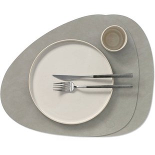 LIND DNA LIND DNA Placemats Nupo - Leer - Light Grey - Curved - 44 x 37 cm - 2 Stuks