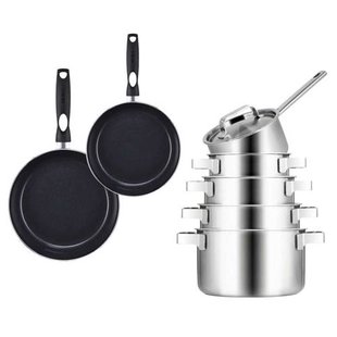 Sola Pannenset Ruby 7-Delig Premium Triply RVS - Kookpan ø 16, 18, 20 en 24 cm en Steelpan ø 16 cm & BEKA Koekenpannen Pro Induc ø 24 & 28 cm