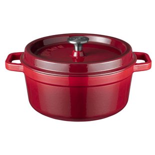Sola Braadpan met deksel Gietijzer - Rood - ø 24 cm / 3.2 Liter - geëmailleerde anti-aanbaklaag