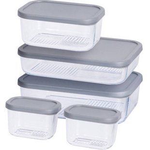 Cookinglife Vershoudbakjes - Glas - Grijs - 5 Stuks
