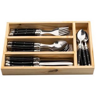 Laguiole Style de Vie Bestekset & Bestekbak - Premium Line - Zwart - 24 delig / 6 personen