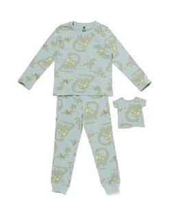 HEMA Kinderpyjama dino met poppenpyjama groen (groen)