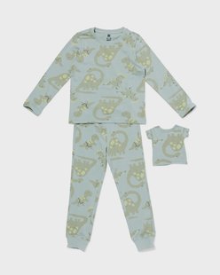 HEMA Kinderpyjama dino met poppenpyjama groen (groen)