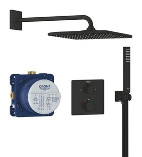 Regendoucheset GROHE Precision Inbouw Thermostaat Perfect Doucheset met Rain Mono 310 Cube Mat Zwart