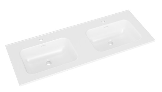 Wastafel Bajo Dubbel Met 2 Kraangaten 120x46x1,8cm Keramiek Mat Wit