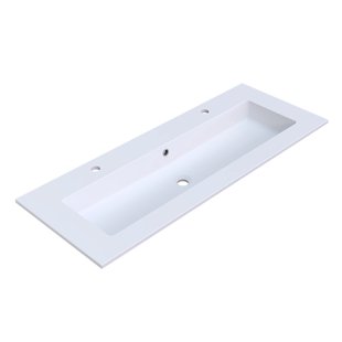 Wastafel Arcqua Mira Enkel 2 Kraangaten 121x46x1.5 cm Mat Wit