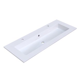 Wastafel Arcqua Mira Enkel 2 Kraangaten 121x46x1.5 cm Glans Wit