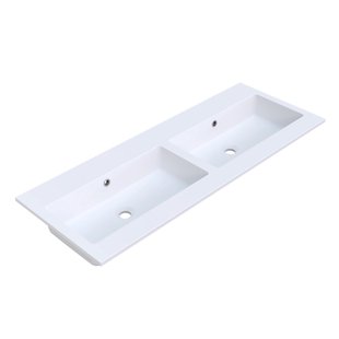 Wastafel Arcqua Mira Dubbel Zonder Kraangat 121x46x1.5 cm Mat Wit