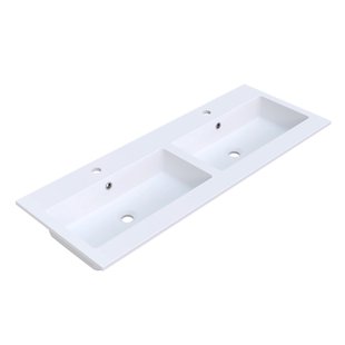 Wastafel Arcqua Mira Dubbel 2 Kraangaten 121x46x1.5 cm Mat Wit