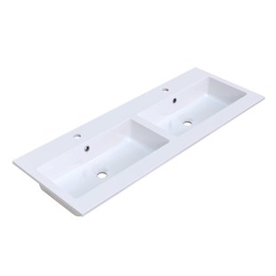 Wastafel Arcqua Mira Dubbel 2 Kraangaten 121x46x1.5 Glans Wit