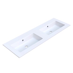Wastafel Arcqua Mira Dubbel Zonder Kraangaten 141x46x1.5 cm Mat Wit