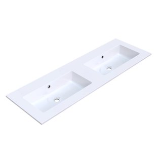 Wastafel Arcqua Mira Dubbel Zonder Kraangaten 141x46x1.5 Glans Wit