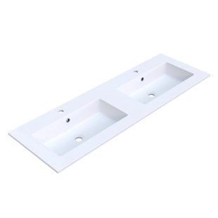 Wastafel Arcqua Mira Dubbel 2 Kraangaten 141x46x1.5 cm Mat Wit