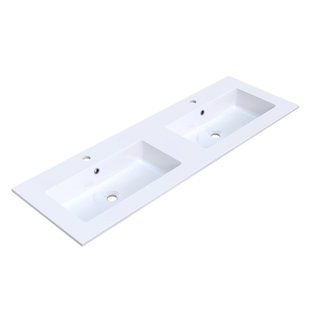 Wastafel Arcqua Mira Dubbel 2 Kraangaten 141x46x1.5 cm Glans Wit