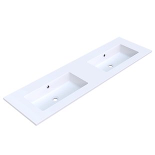 Wastafel Arcqua Mira Dubbel Zonder Kraangat 161x46x1.5 cm Mat Wit