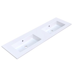 Wastafel Arcqua Mira dubbel zonder kraangat 161x46x1.5 glans wit