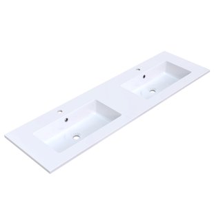 Wastafel Arcqua Mira Dubbel 2 Kraangaten 161x46x1.5 Glans Wit