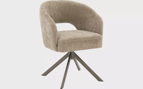Goossens Excellent Stoel Ilse beige stof graden draaibaar met autoreturn met armleuning, elegant chic