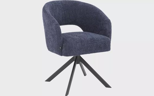 Goossens Excellent Stoel Ilse blauw stof graden draaibaar met autoreturn met armleuning, elegant chic