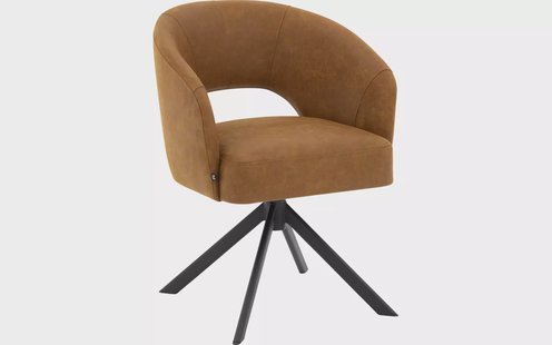 Goossens Excellent Stoel Ilse cognac micro leer graden draaibaar met autoreturn met armleuning, elegant chic
