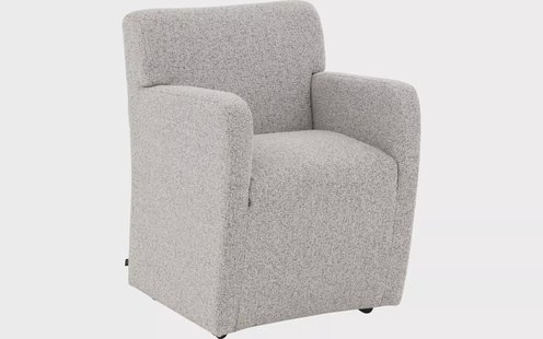 Goossens Eetkamerstoel Montana beige stof met armleuning en met wielen, stijlvol landelijk
