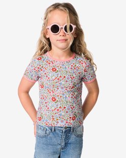 HEMA Kinder T-shirt rib bloemen blauw (blauw)
