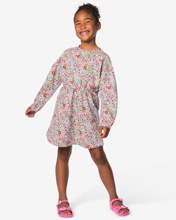 HEMA Kinderjurk regular fit rib bloemen blauw (blauw)